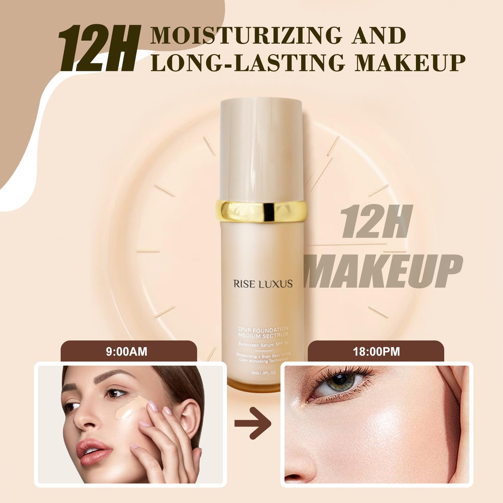 Rise Luxus Ultrablend 4in1 foundation on skin delivers even tone with a natural glow.