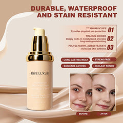 Applying Rise Luxus Ultrablend with sponge for seamless coverage