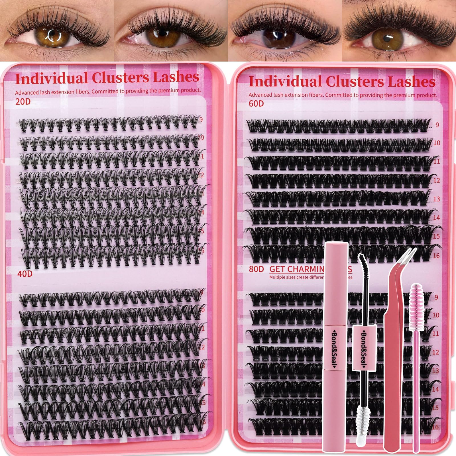Ritalash lash clusters kit 640pcs close-up showing natural wispy lashes