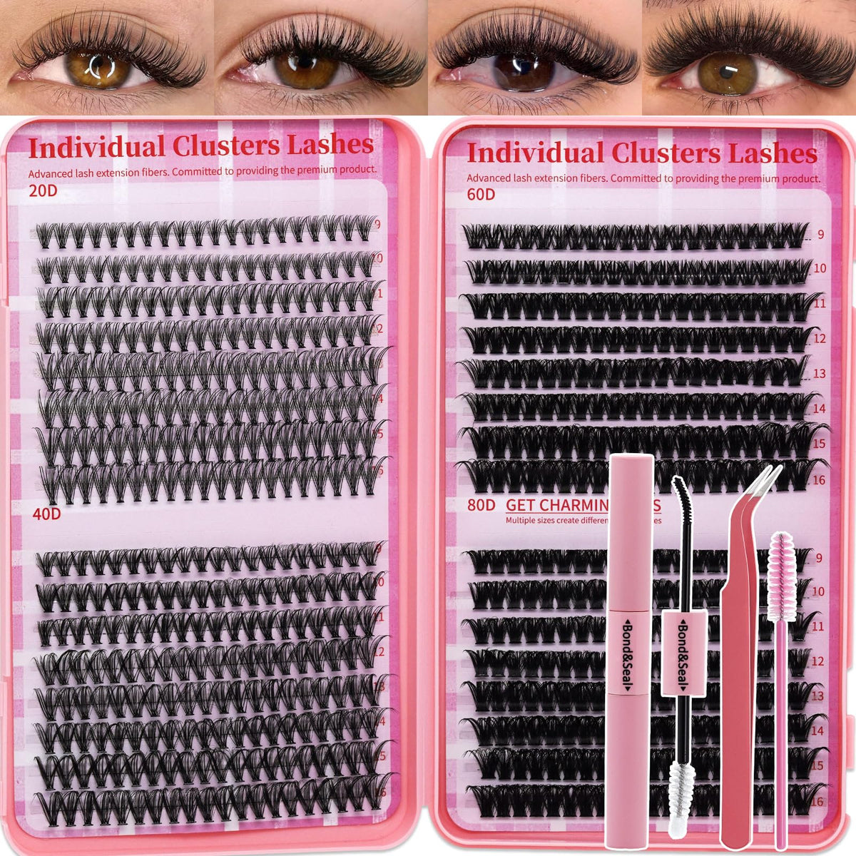 Ritalash lash clusters kit 640pcs close-up showing natural wispy lashes