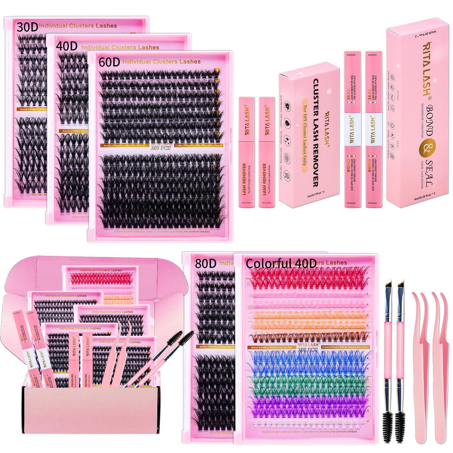 RITALASH lash clusters kit box set for easy at-home lash extensions