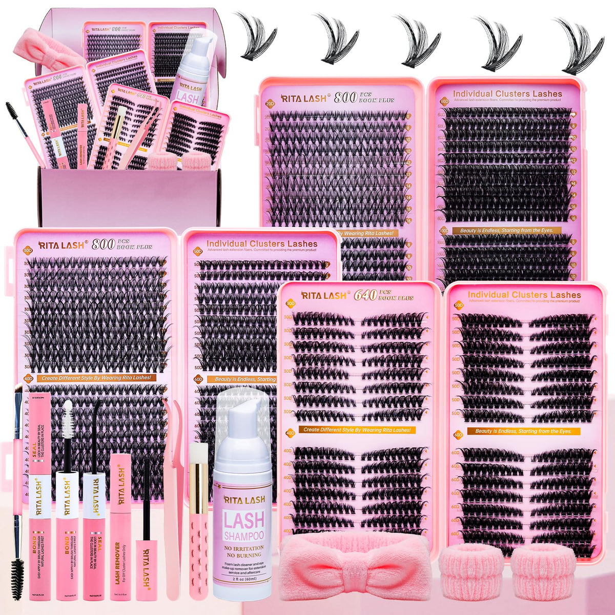 RITALASH Lash Clusters Kit cat eye lashes—three boxes provide versatile looks and fullness.