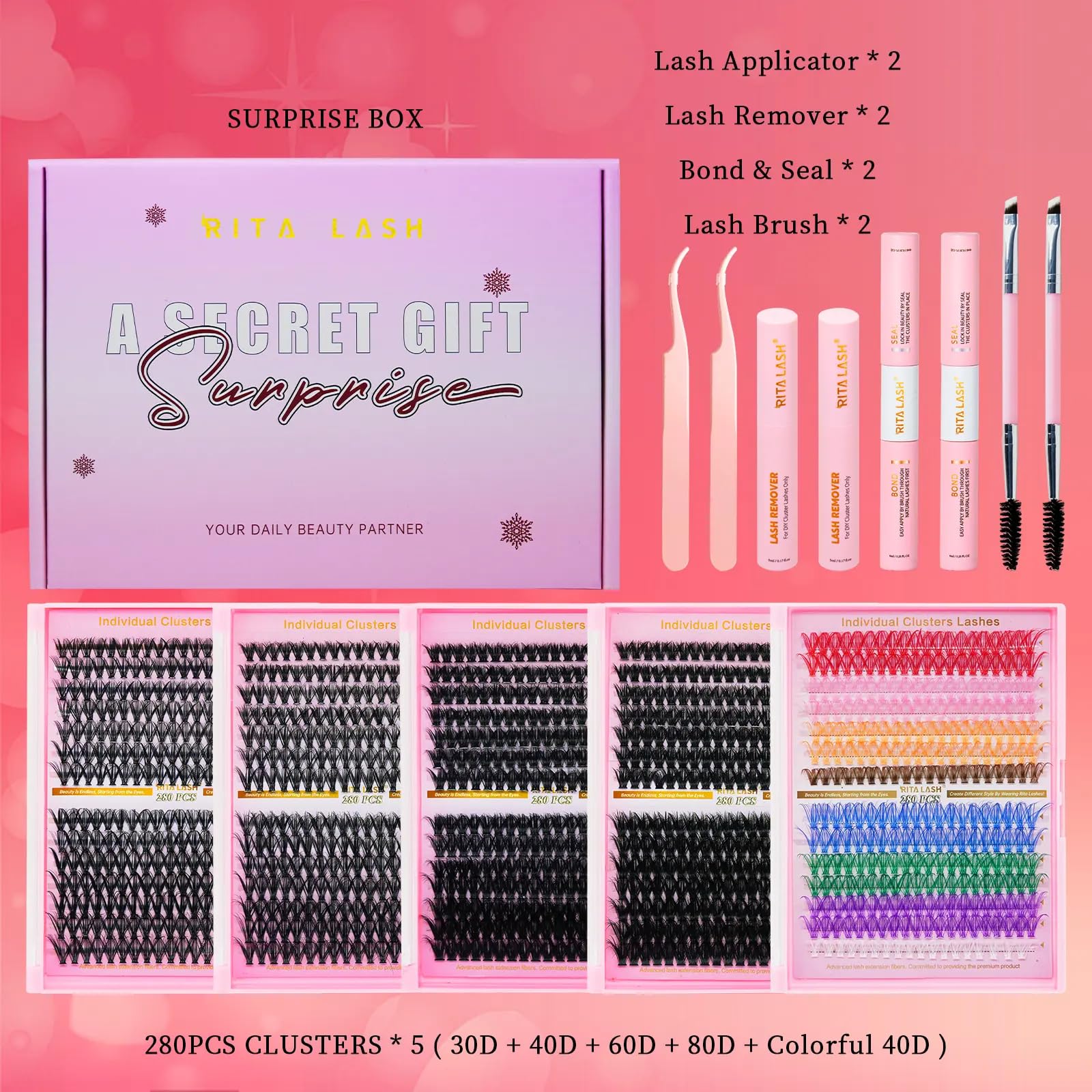 RITALASH kit packaging includes everything for 13-count lash options