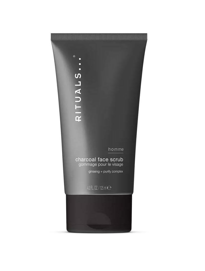 RITUALS Homme Charcoal Face Scrub packaging shown for daily cleansing and gentle exfoliation.