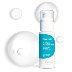 Riversol Anti-Aging Serum bottle with pump for easy daily use and brighter skin
