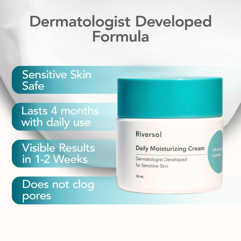Riversol Daily Face Moisturizer application motion demonstrates lightweight absorption and non-greasy feel.