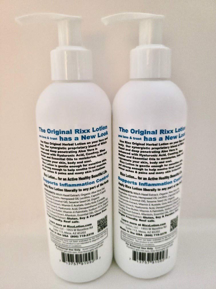 Rixx Lotion Original ingredients blend highlights witch hazel and aloe for gentle hydration