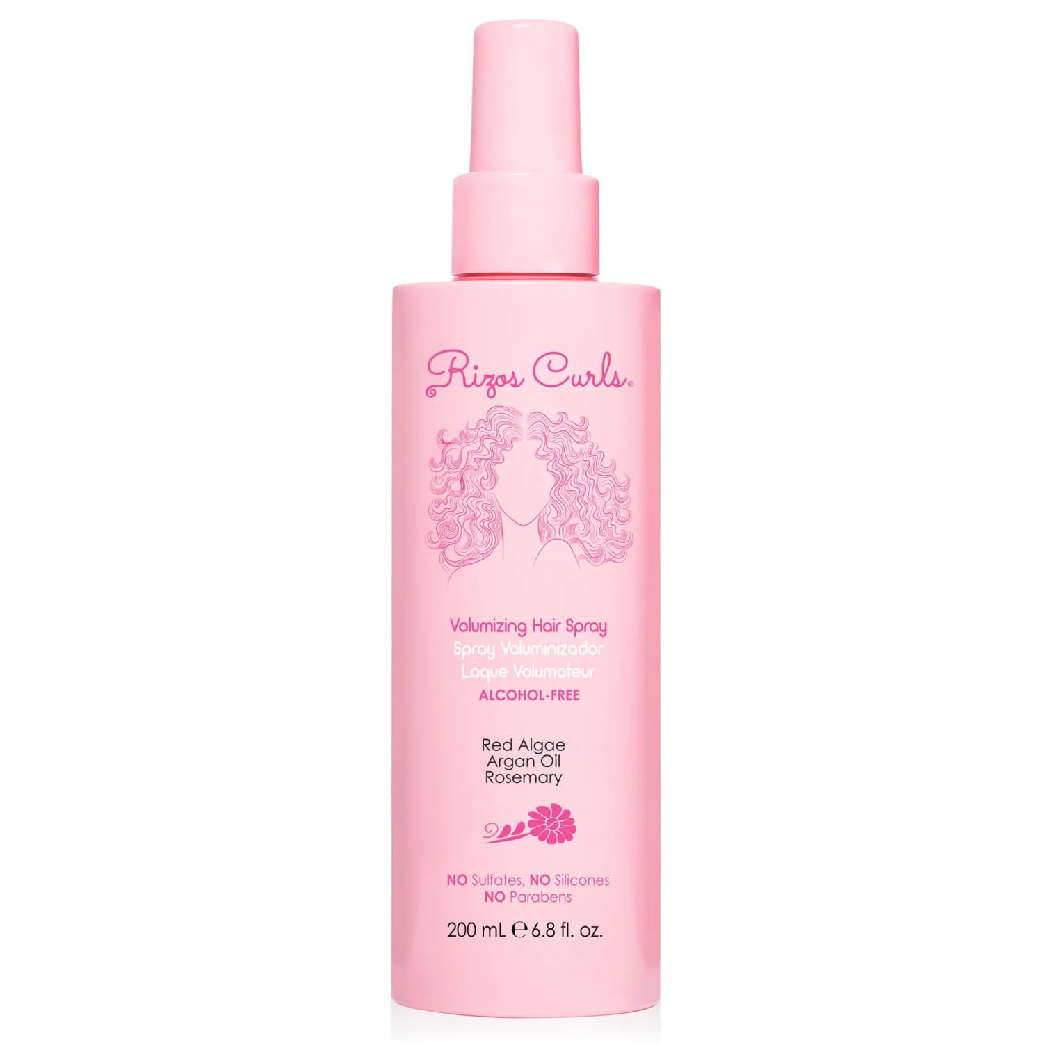 Rizos Curls Alcohol-Free Curl Hair Spray bottle delivering flexible hold for all hair types.