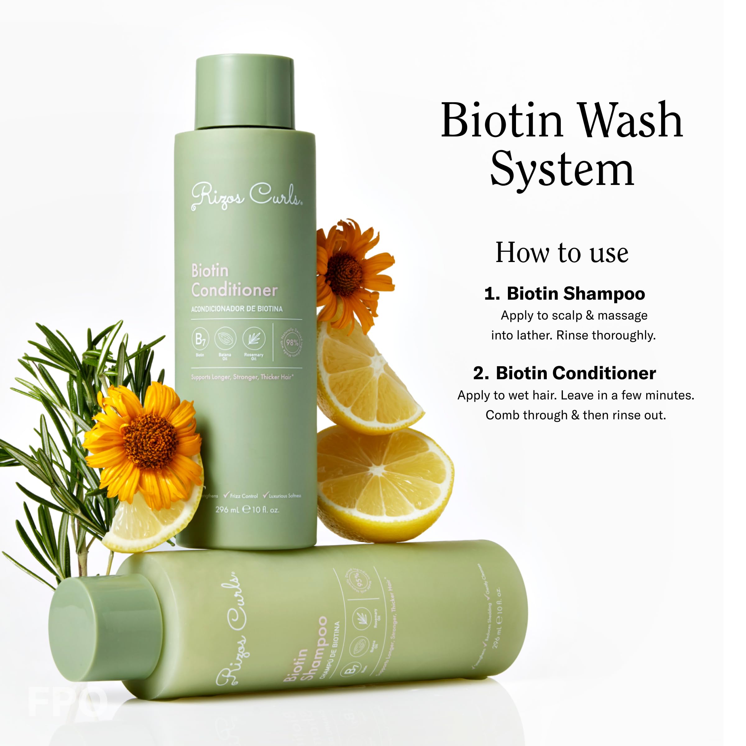 In-shower scene demonstrates quick routine with Biotin Conditioner.