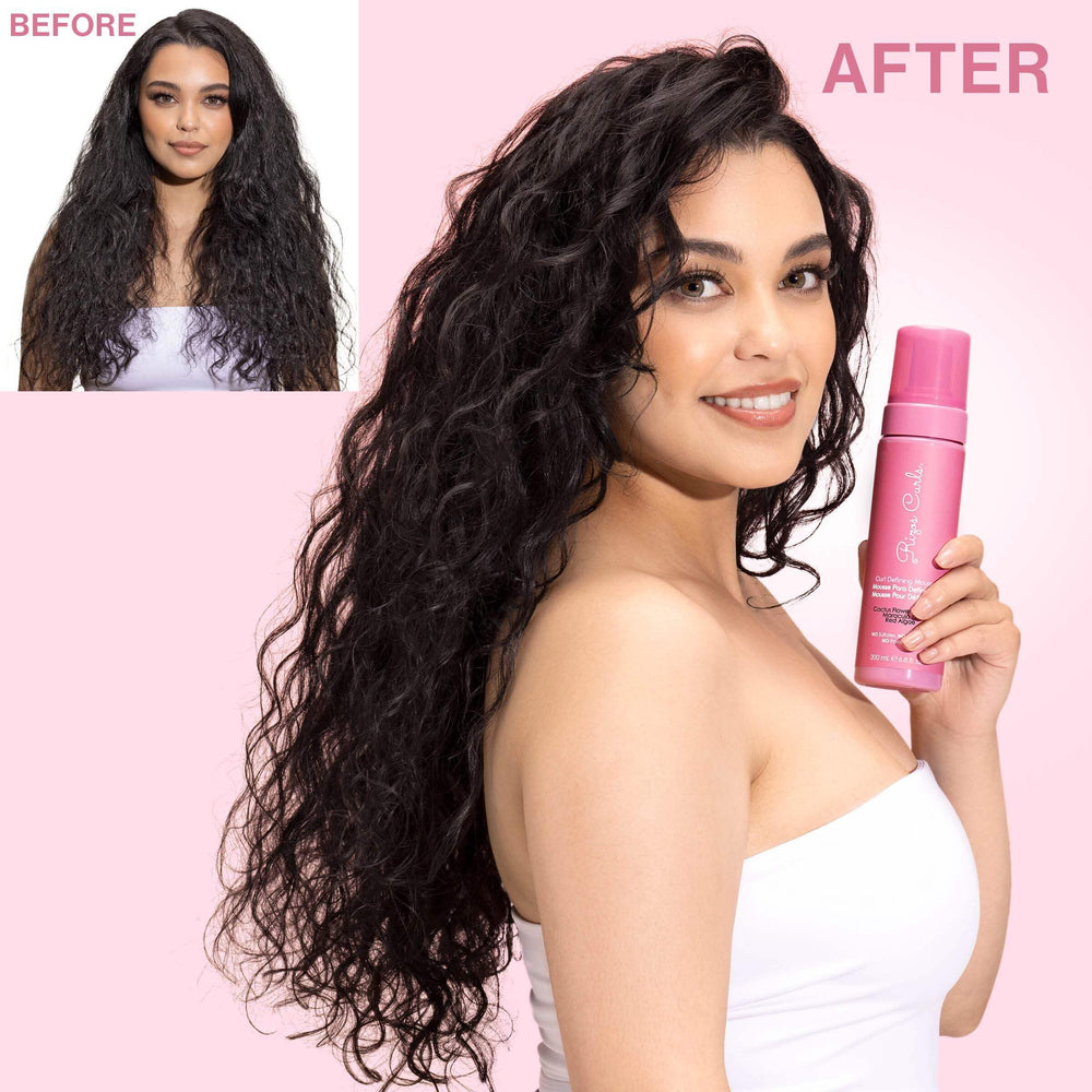 Back label of Rizos Curls mousse emphasizes sulfate-free and paraben-free formula
