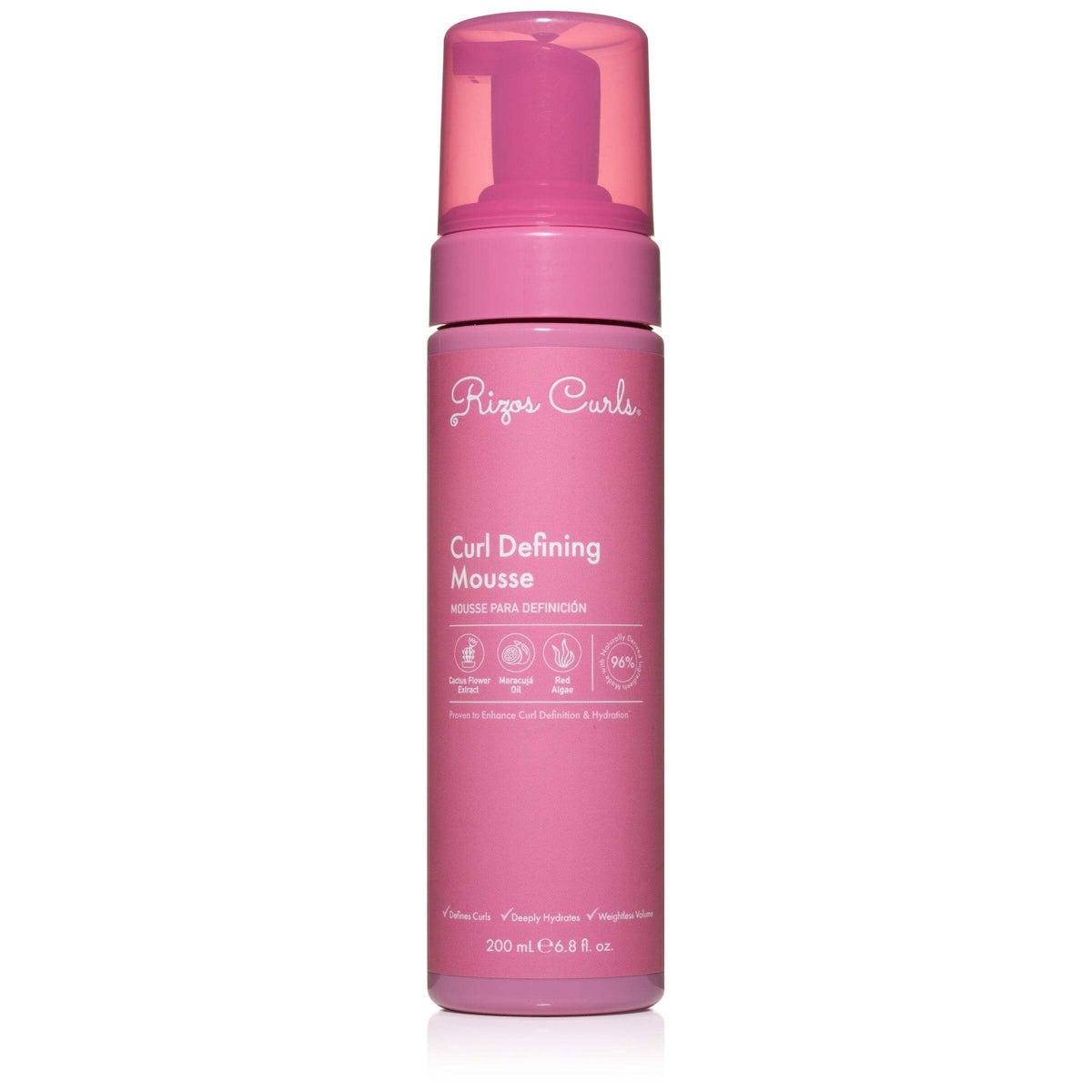 Rizos Curls Curl Defining Mousse bottle front shows lightweight volume for waves, curls, coils