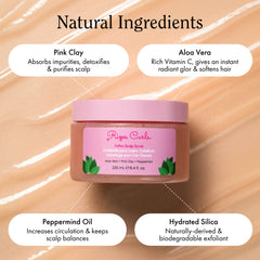 Rizos Curls Detox Scalp Scrub featuring peppermint oil promotes circulation and balance.