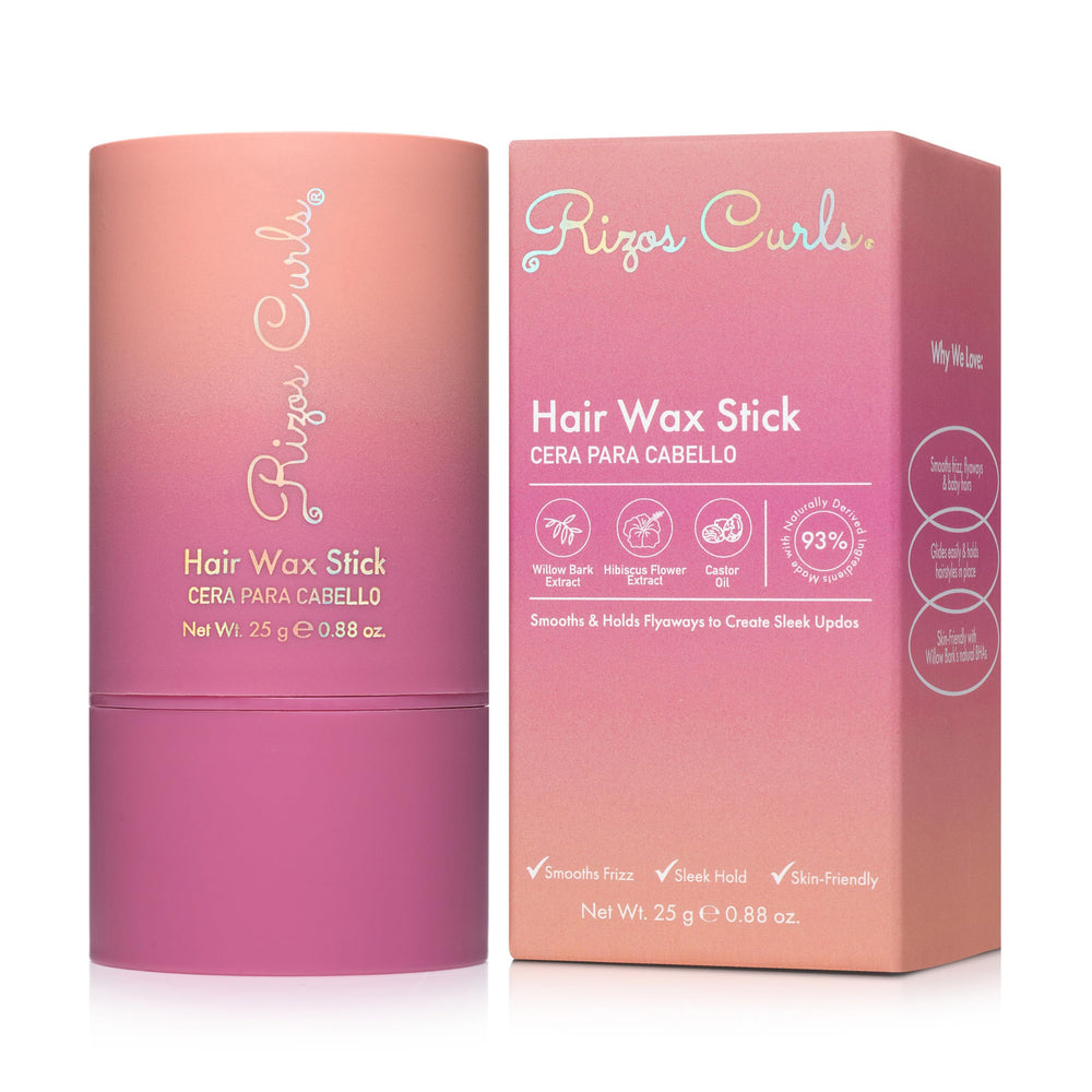 Rizos Curls Hair Wax Stick for flyaway control and edge smoothing with castor oil.
