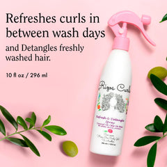 Rizos Curls Leave-In application shown on hair for moisture and manageability.