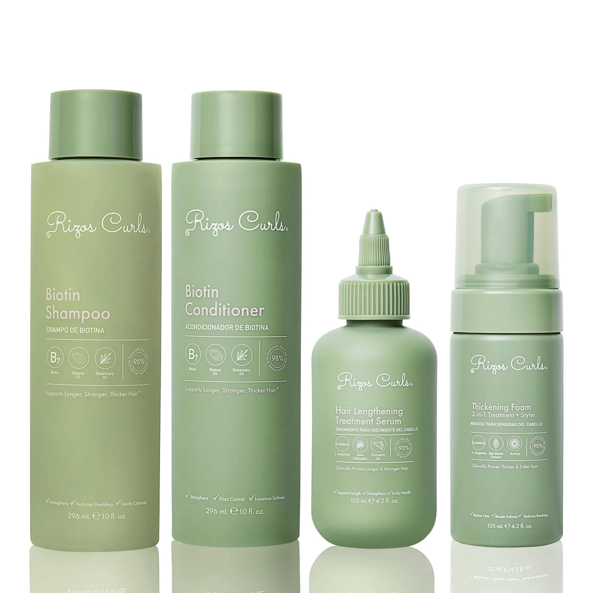 Rizos Curls Lengthening Oil bottle pouring for smooth application and longer-looking hair routine.