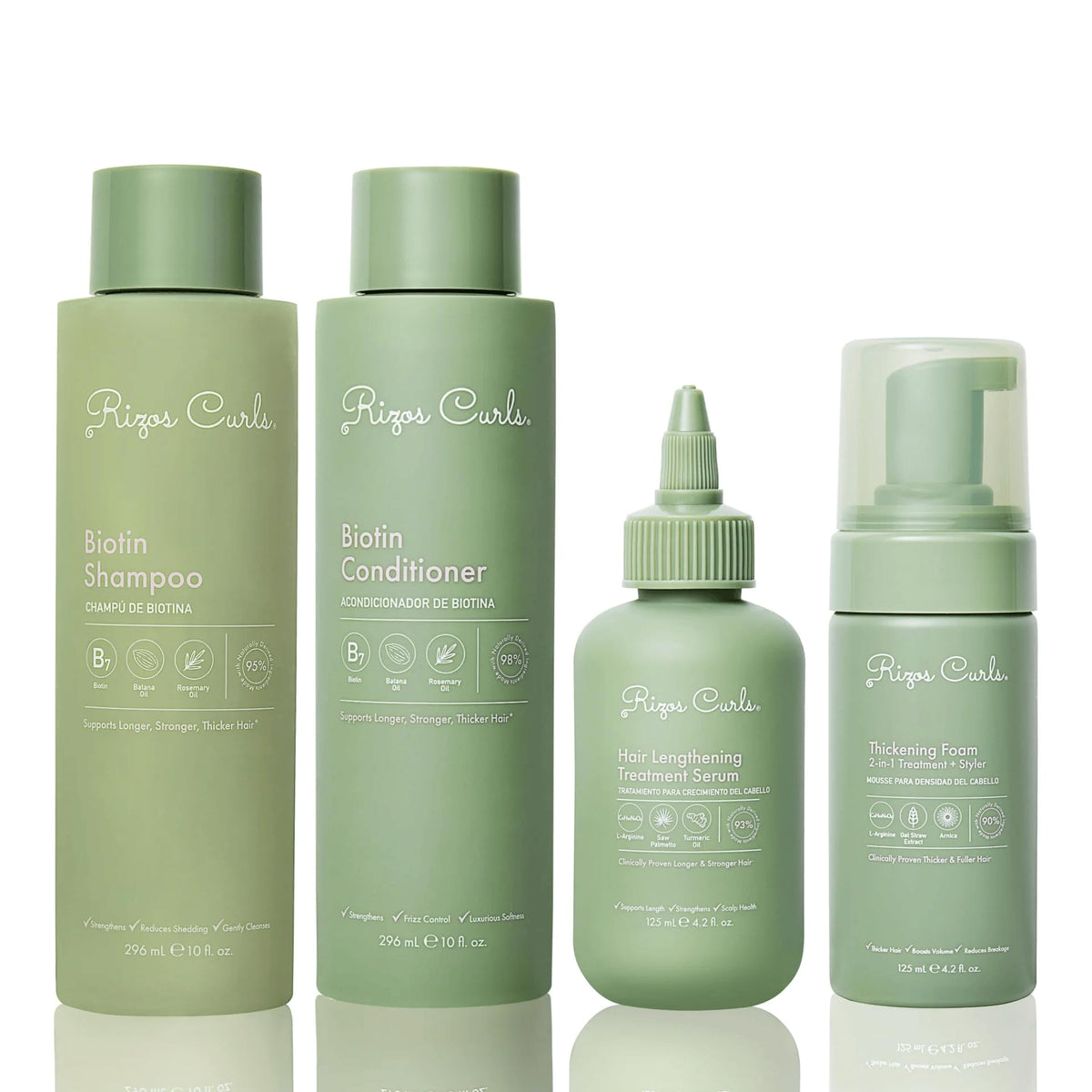 Rizos Curls Lengthening Oil bottle pouring for smooth application and longer-looking hair routine.