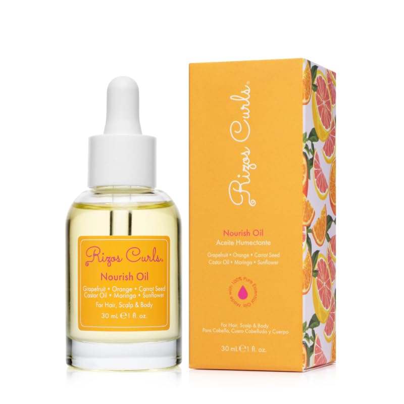 Rizos Curls Nourish Oil bottle for daily use, delivering light hydration and shine