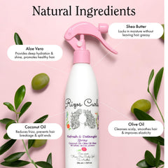 Rizos Curls Coconut Oil blend nourishes strands for softness and shine.