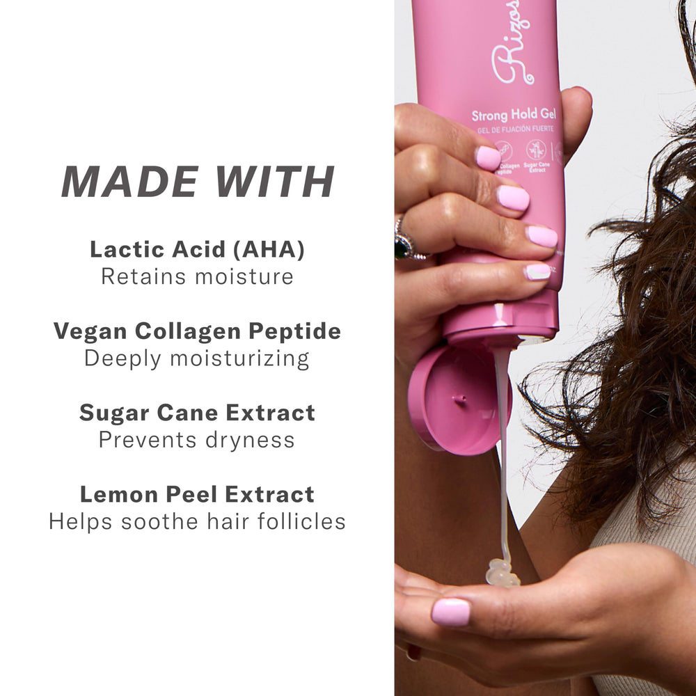 Rizos Curls bottle demonstrates weightless hold suitable for all hair types