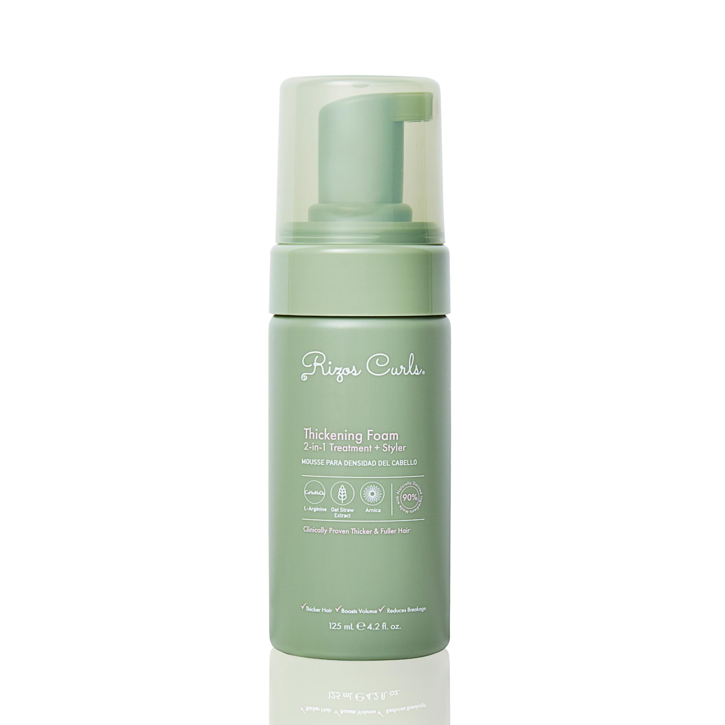 Rizos Curls Thickening Foam bottle front for root boost and volume