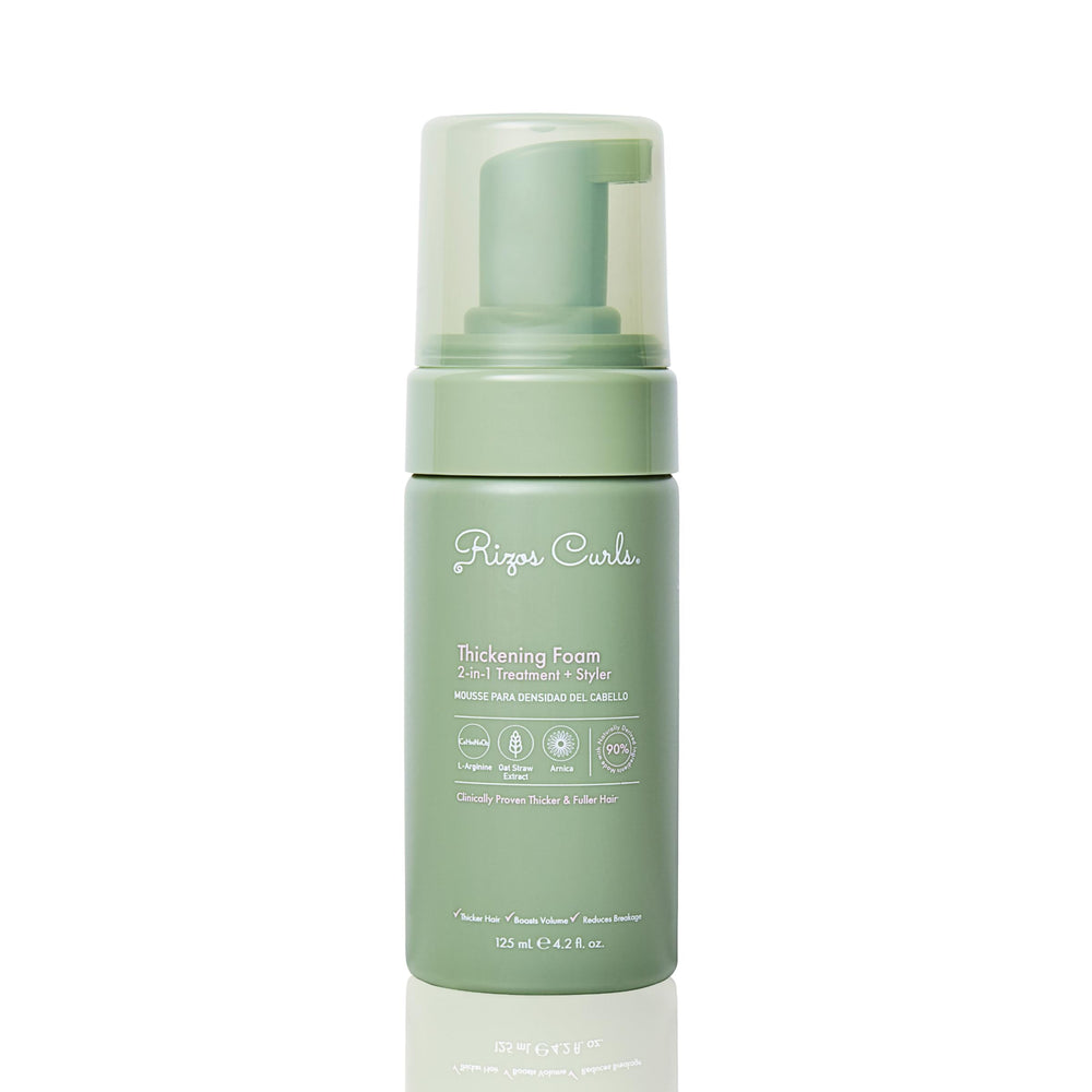 Rizos Curls Thickening Foam bottle front for root boost and volume