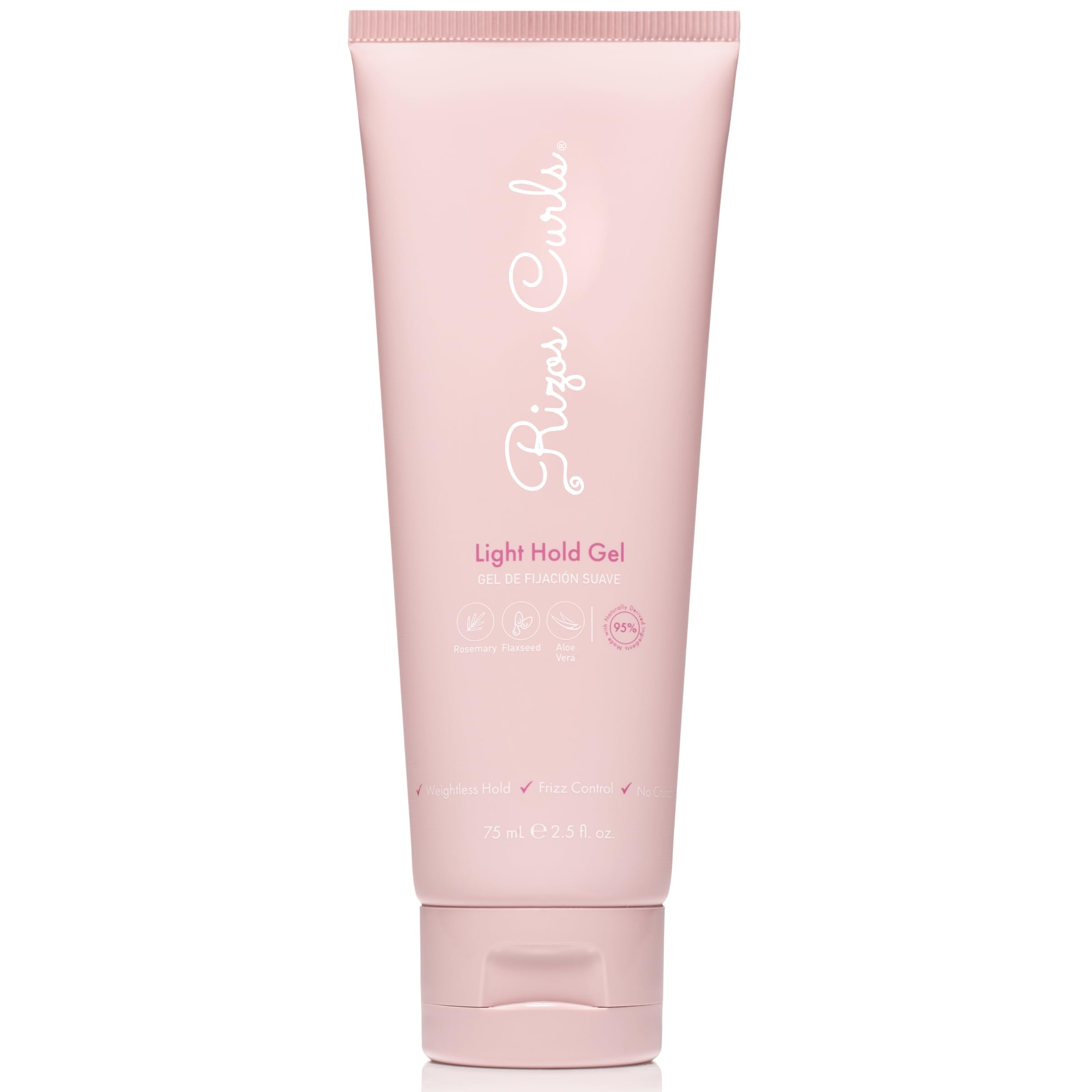 Rizos Curls Travel Light Hold Gel bottle delivers weightless definition and frizz control.