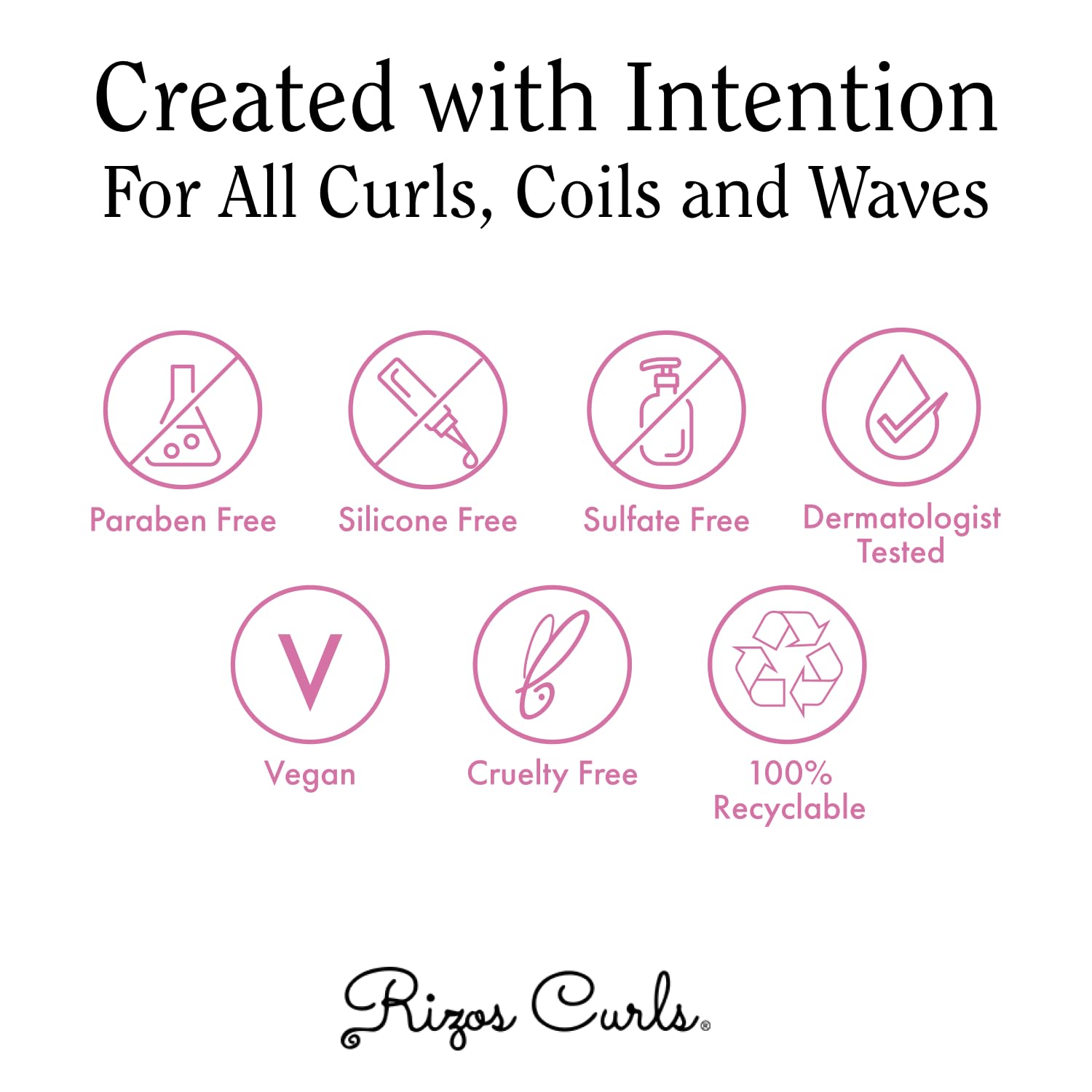Rizos Curls Vegan and Cruelty-Free badge signals ethical beauty choice.