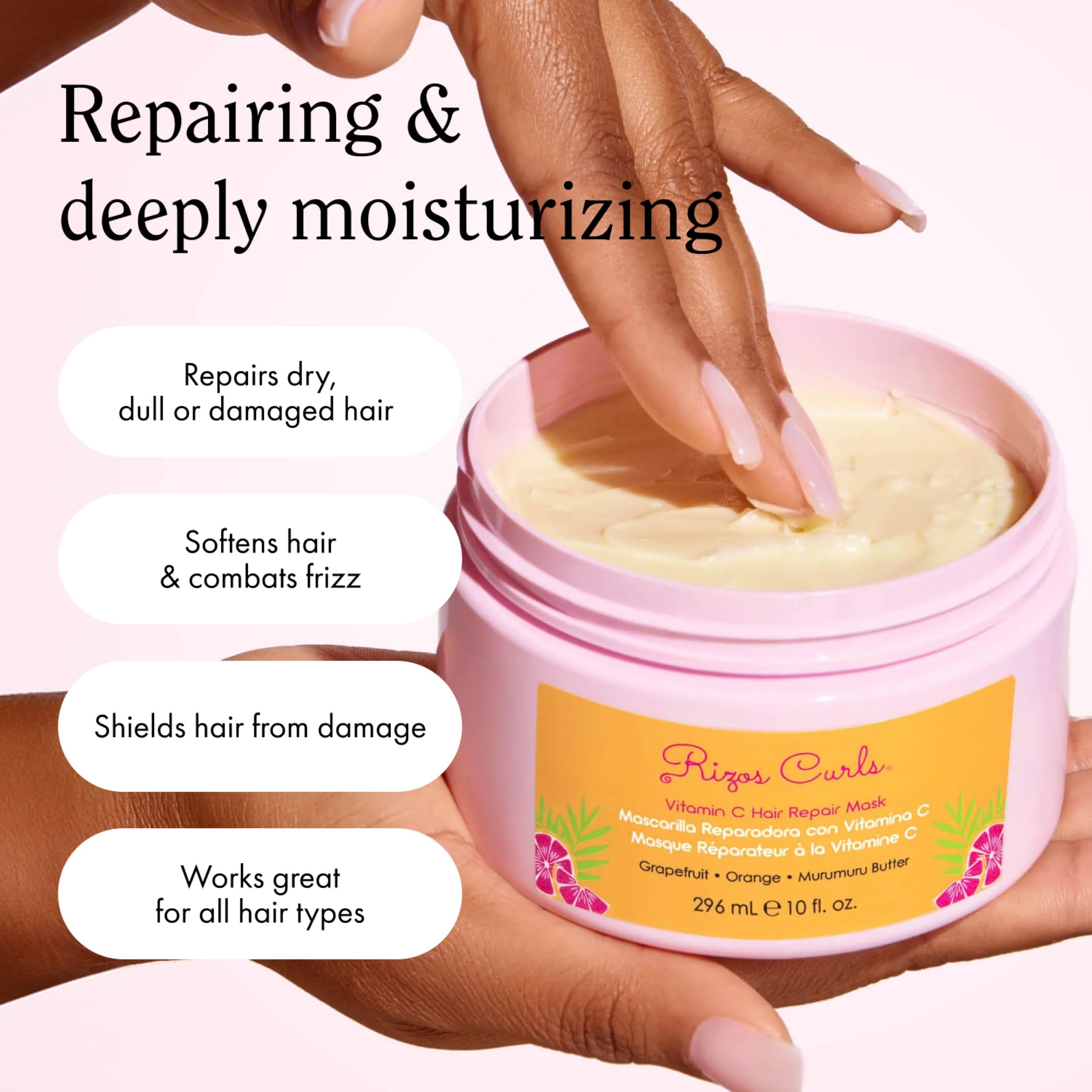 In-shower use of Rizos Curls Vitamin C mask on wet hair ready to process