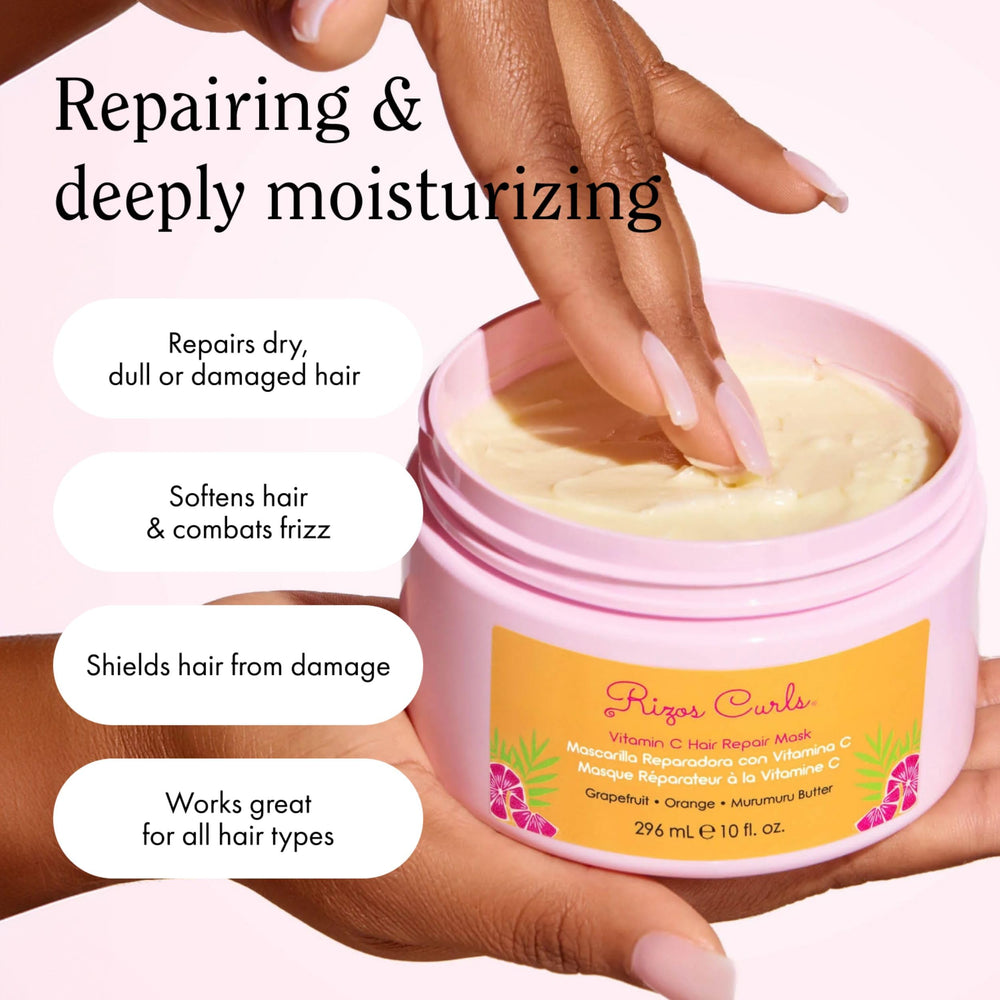 In-shower use of Rizos Curls Vitamin C mask on wet hair ready to process