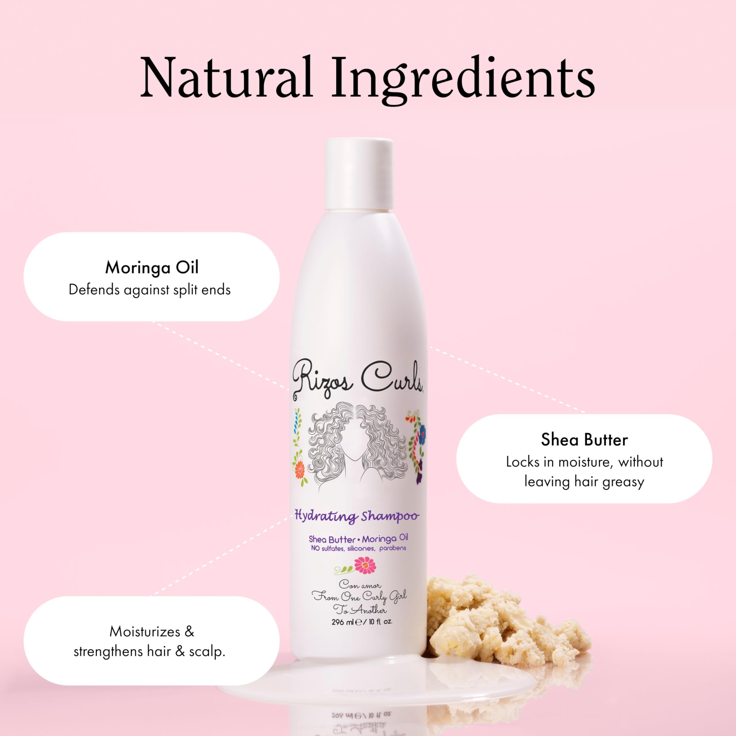 Rizos Curls Shea Butter jar highlighting nourishing detangling benefits
