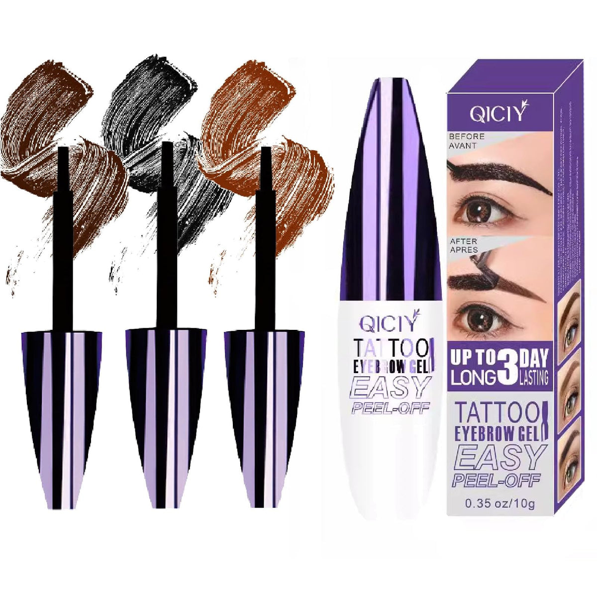 Rliolouo QICIY peel-off eyebrow gel set for quick, mess-free brow tint.