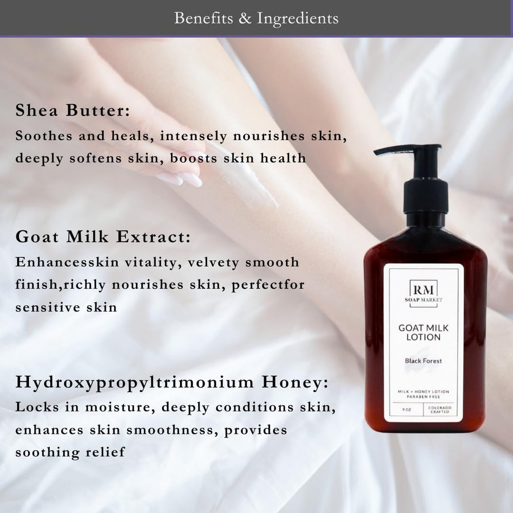 RM Soap Market Goat Milk Lotion texture shown during application.