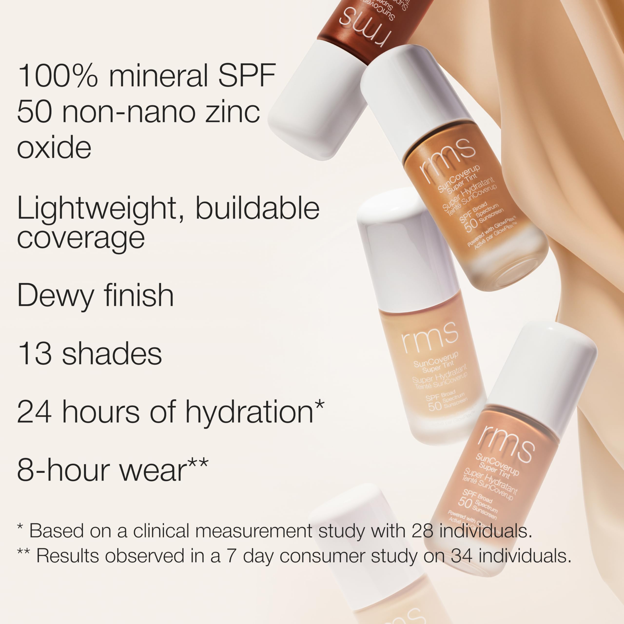 RMS SunCoverup water-resistant finish on skin suitable for daily wear