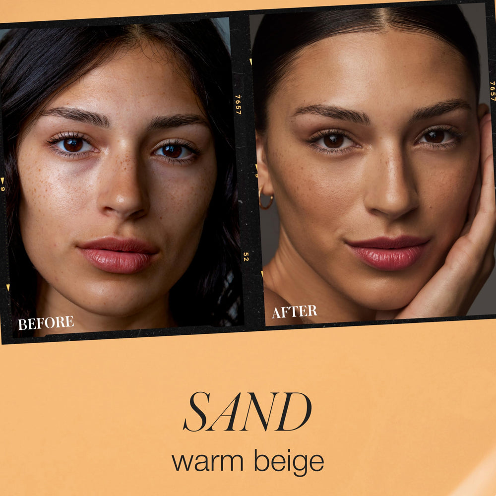 RMS SunCoverup SPF 50 swatch on hand demonstrating breathable, sheer coverage