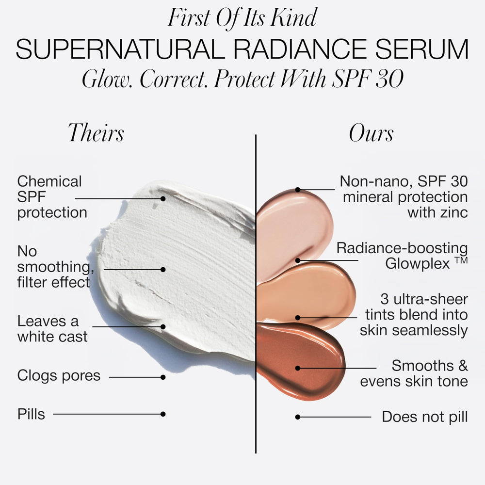 Close-up shows RMS serum texture with silky, lightweight feel for smooth skin.