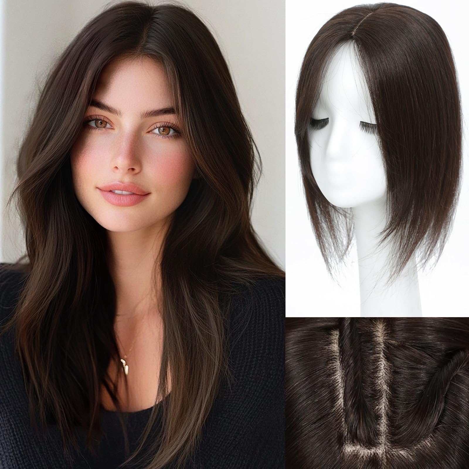 RMYHIG hair toppers for women real human hair 360-3D side view enhances natural volume