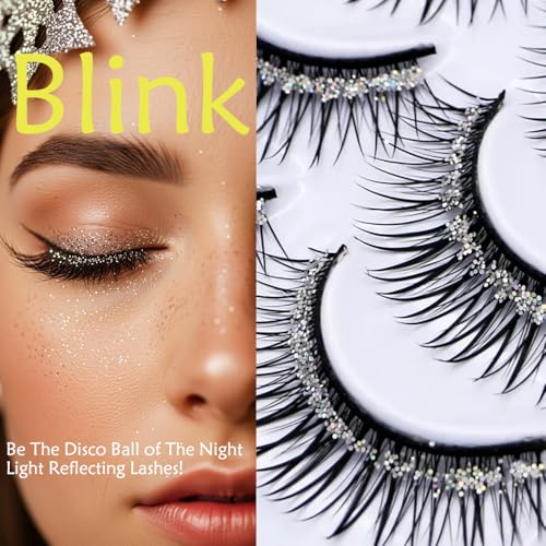 Rneracle silver glitter false lashes add dramatic sparkle for night outs.