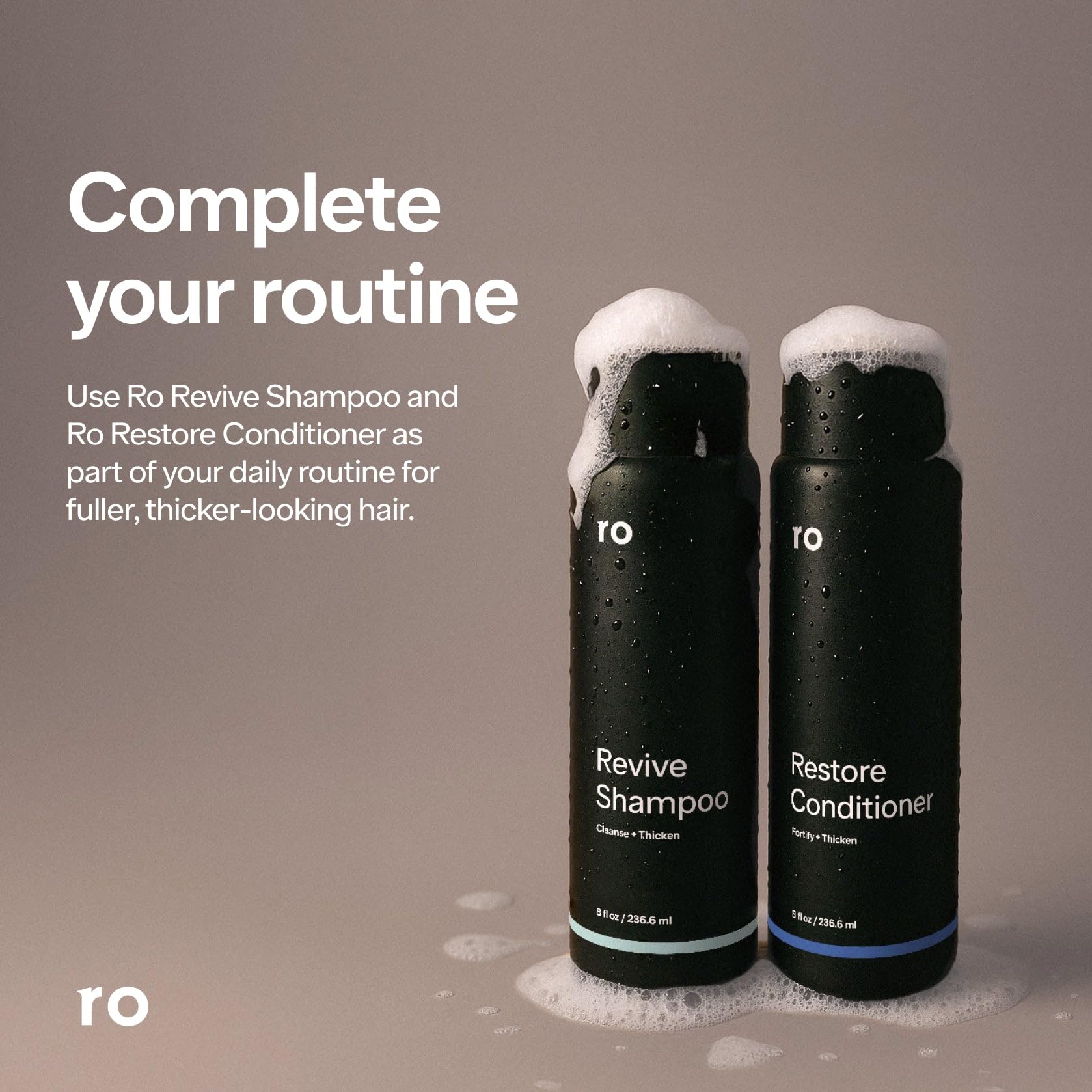 Ro Men's Revive Shampoo delivers caffeine for energized scalp cleansing.