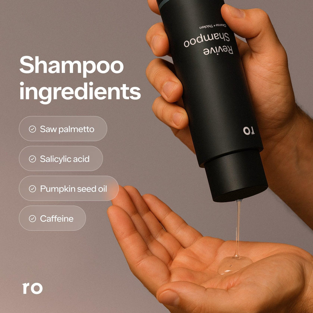 Ro Men's Revive Shampoo pour-action showing smooth flow during shower