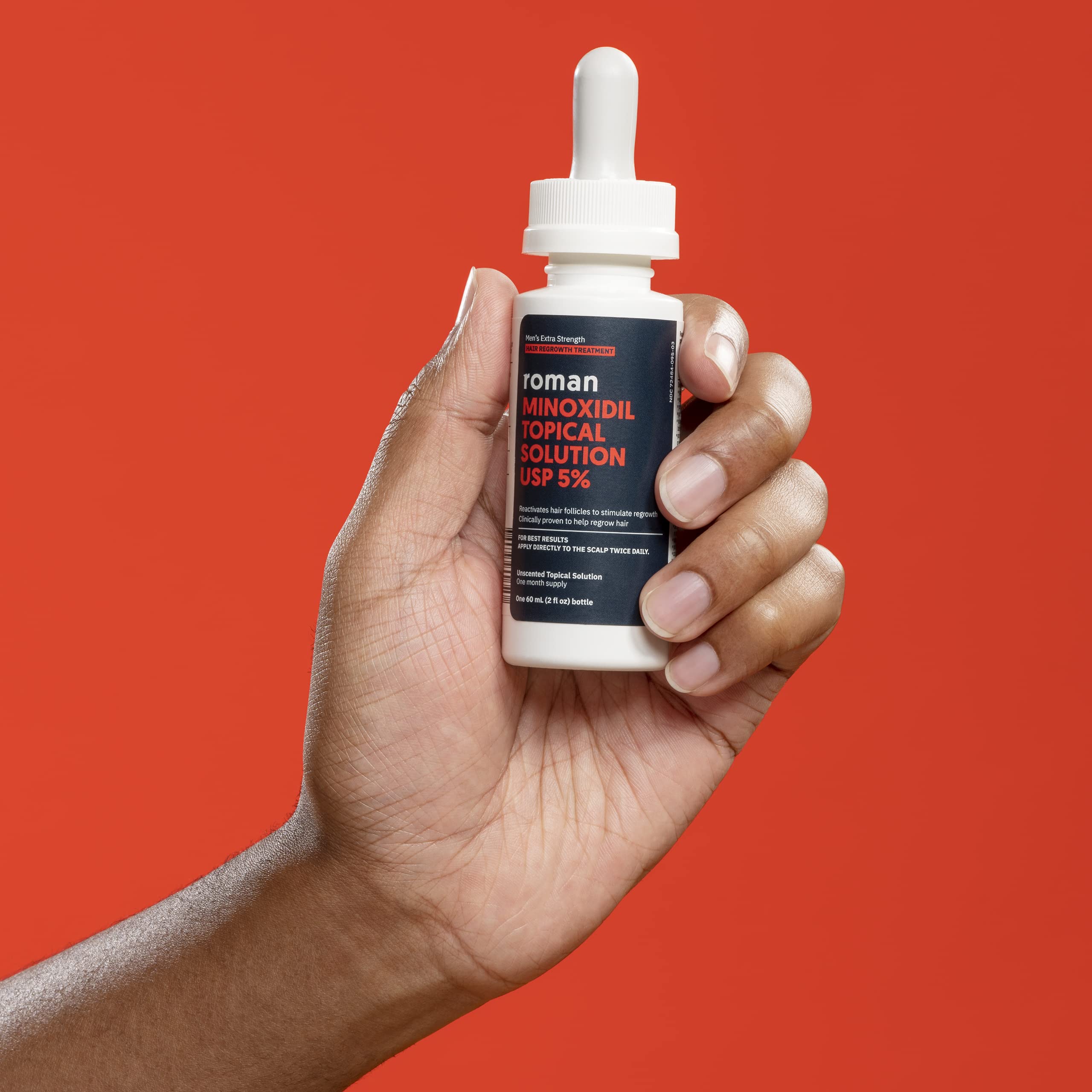 Ro Roman label shows 5% minoxidil dosage and usage directions.