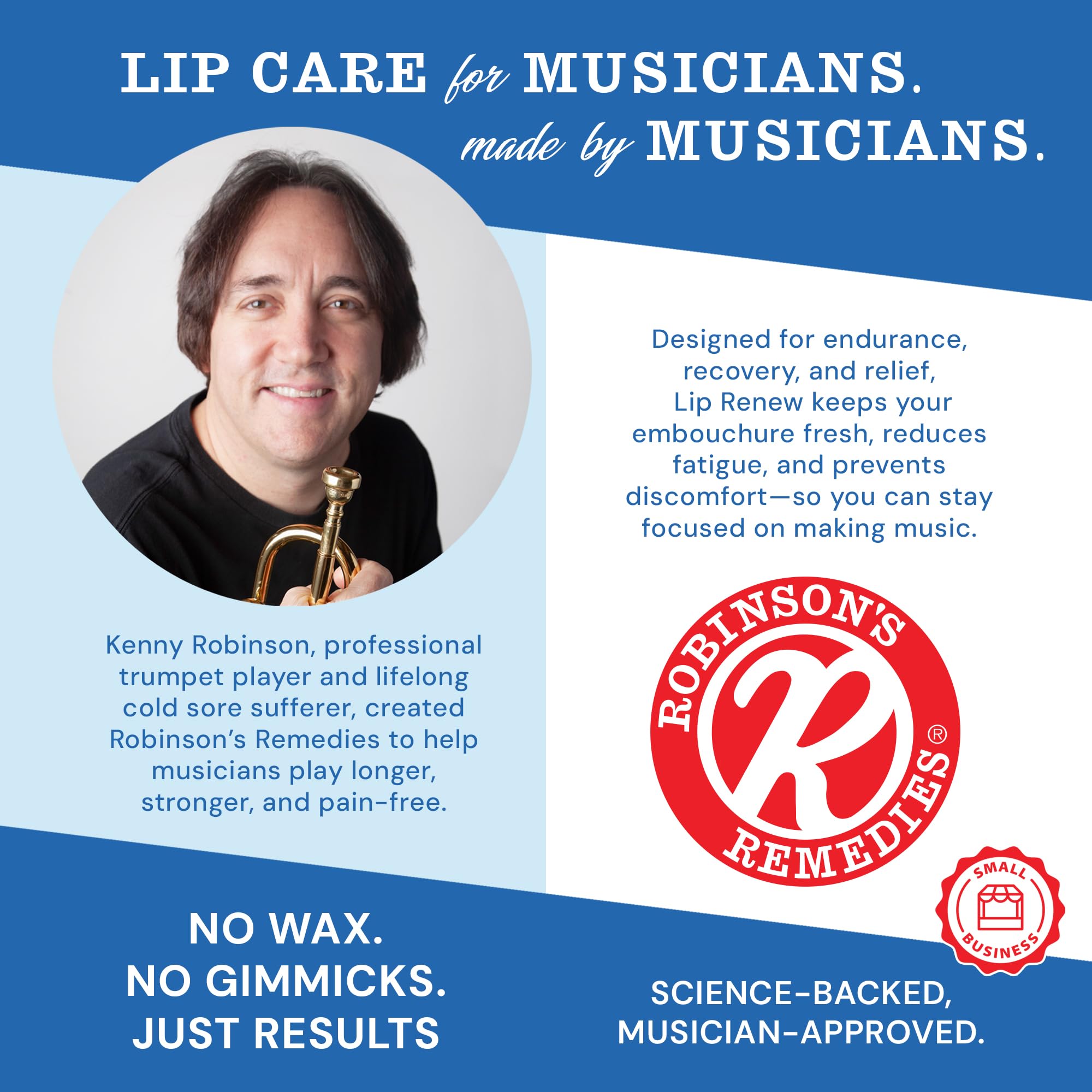 Robinson's Remedies made-in-usa-trumpeter badge signals professional backing.