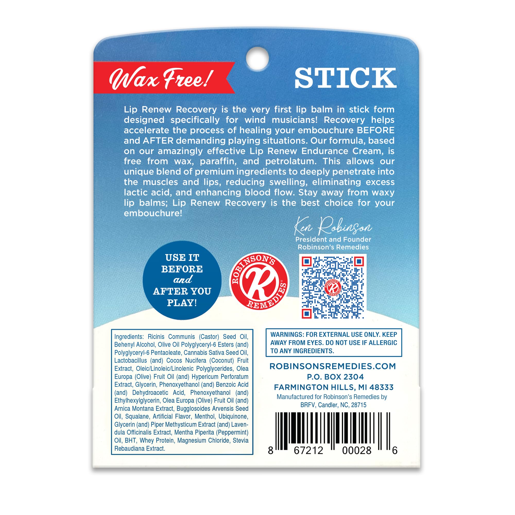 Robinson's Remedies wax-free formula supports rapid absorption and deep delivery.
