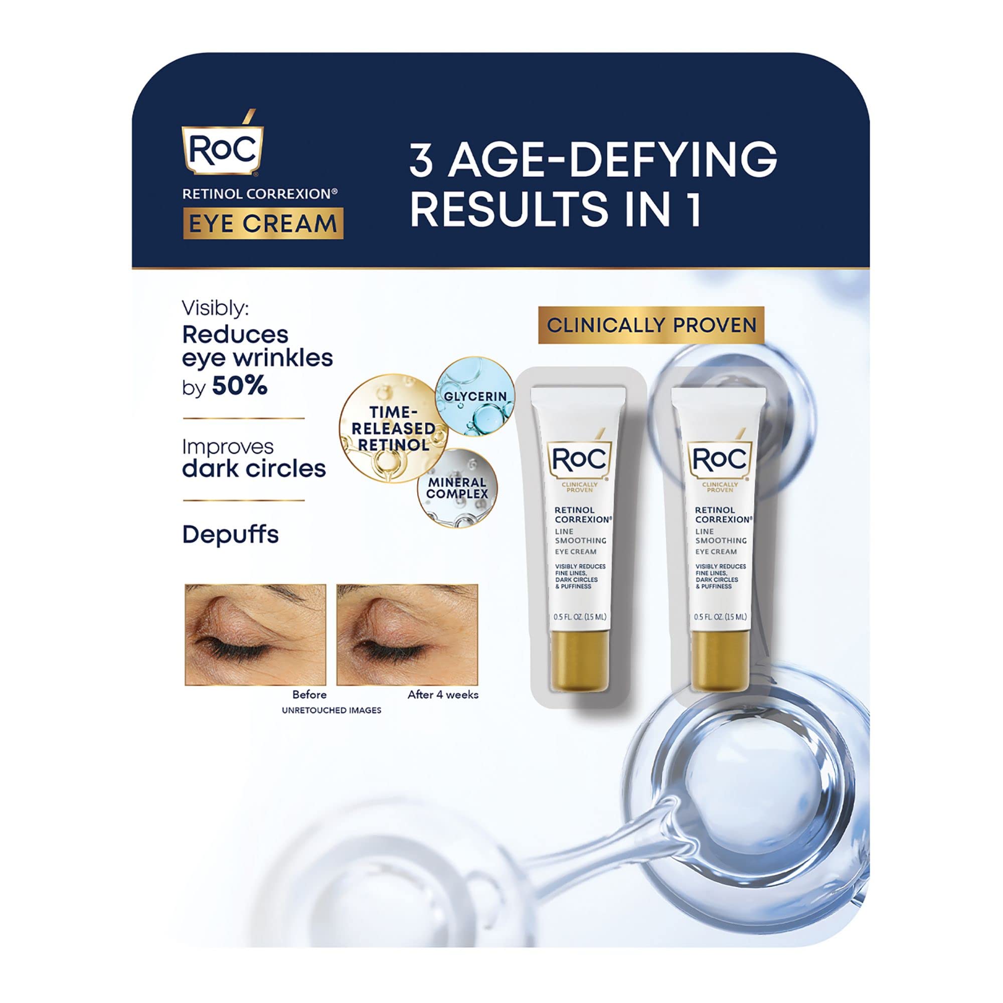 Crème contour des yeux RoC Retinol Correxion, soin léger pour le regard.