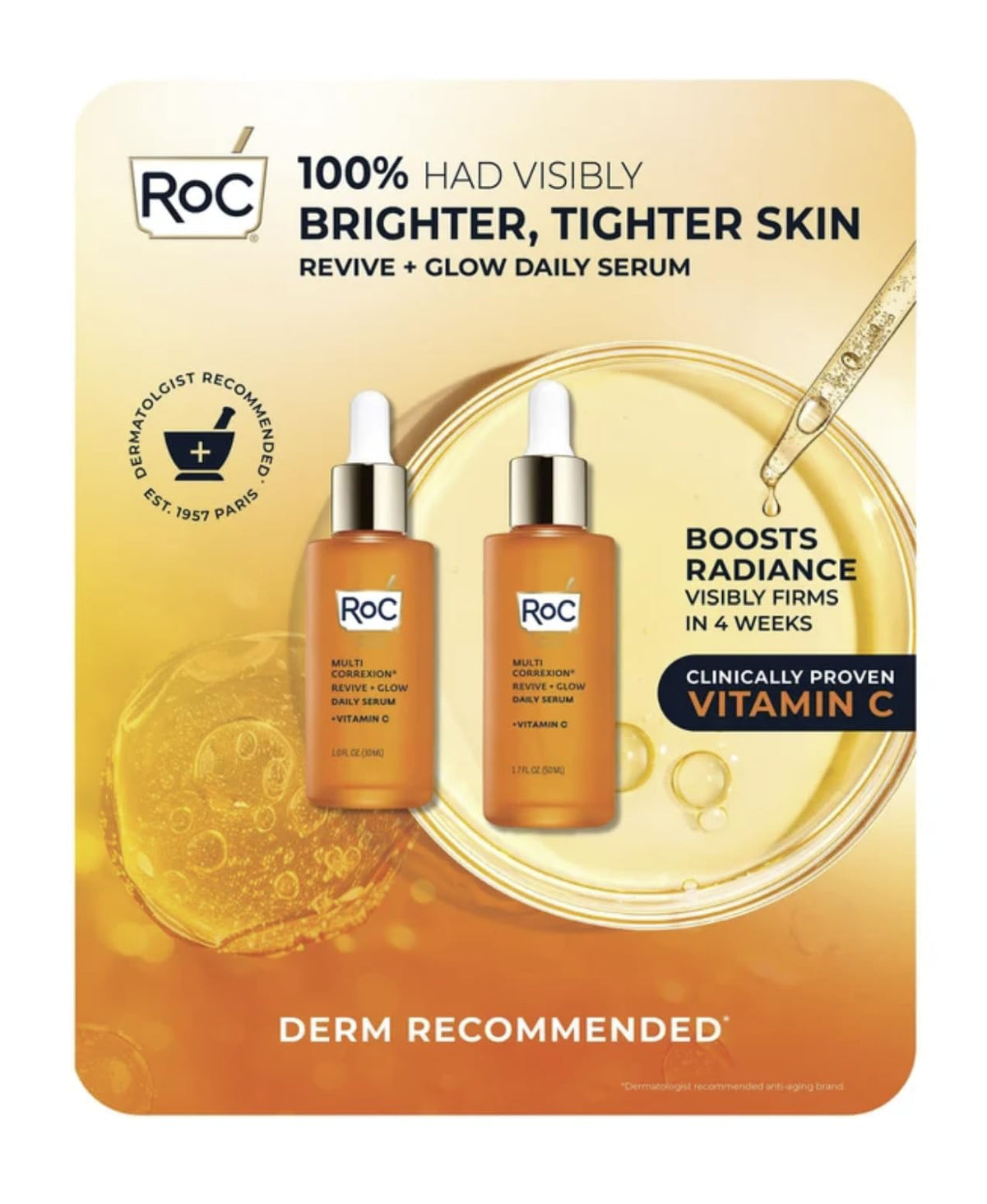 RoC Revive and Glow two-bottle vitamin C serum set for brightening and radiance