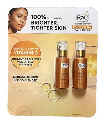 RoC Revive and Glow Vitamin C Serum bottle for brightening and even-toned skin.