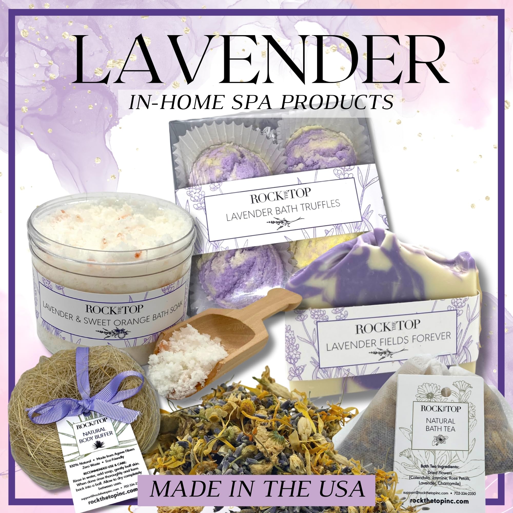 Rock the Top lavender-orange epsom salt soak with minerals for a relaxing bath