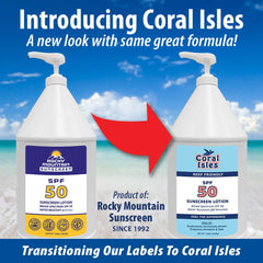 Rocky Mountain Sunscreen Coral Isles bulk 128oz container for group use.