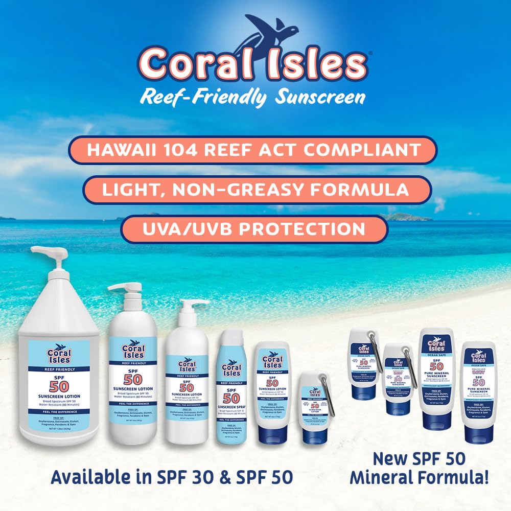 Quart-sized Coral Isles packaging and pump designed for camps and groups