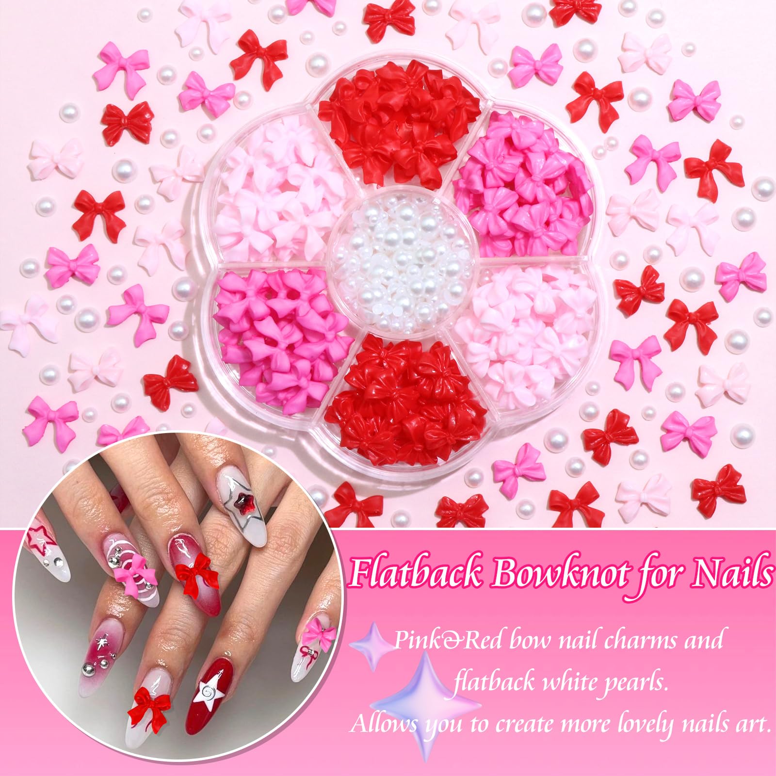 RODAKY 3D bowknot nail art charm close-up with white pearl