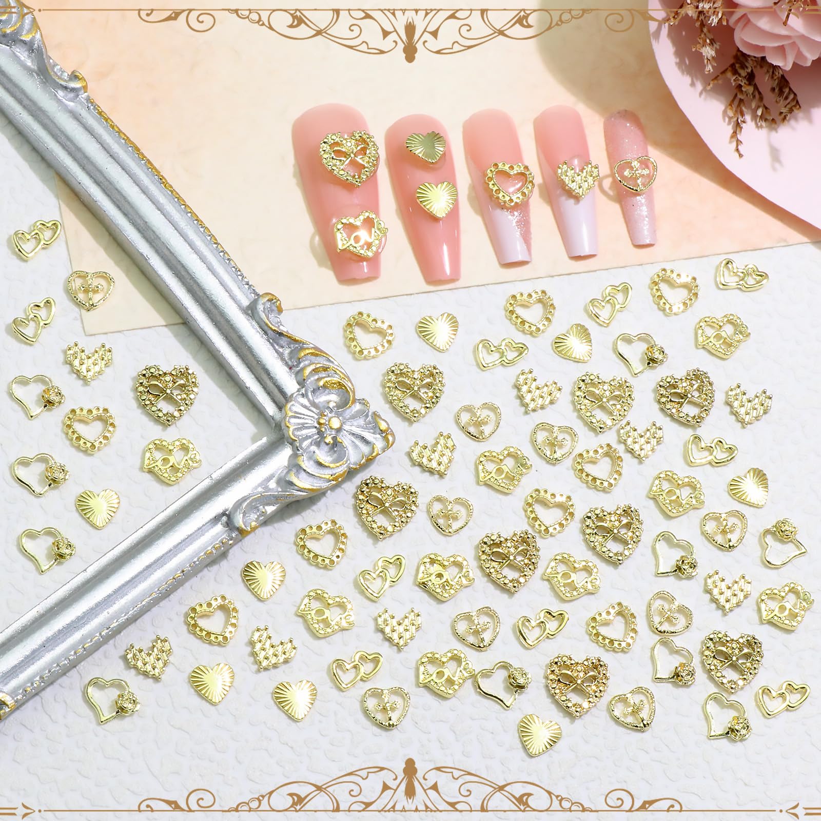 RODAKY gold heart nail charm style 2 for elegant nails and craft projects